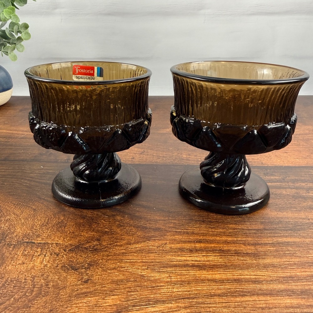 Fostoria Sorrento Brown Topaz Pedestal Sherbet Dessert Bowls Set of 2